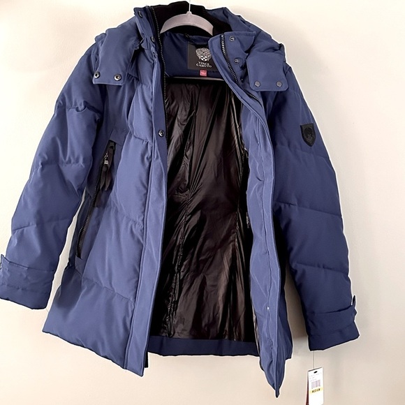 Vince Camuto Quilted Blue Puffer Winter Jacket Large Zip Pockets Detachable Hood - Picture 4 of 13